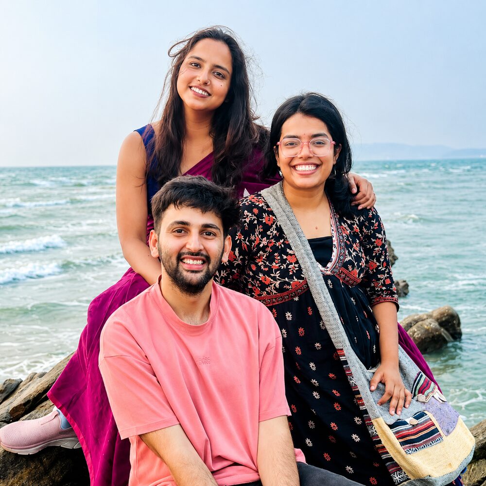 Bhavesh, Aparna and Prachi by the sea